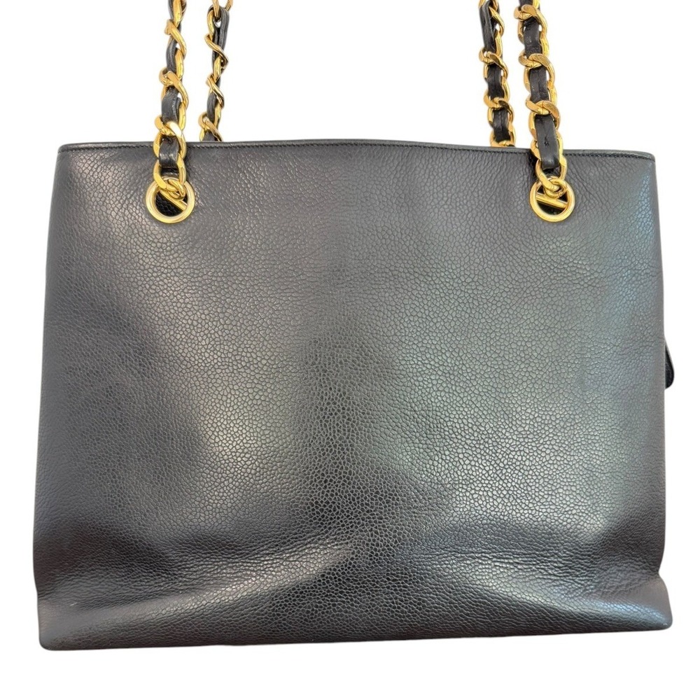 CHANEL Vintage Black Caviar Leather CC Shoulder Tote Bag Gold Hardware - Picture 4 of 15